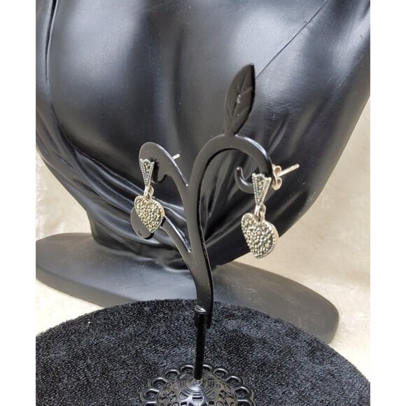 vintage 1950s mc sterling silver tiny crystal heart shaped dangle earrings - Picture 4 of 10